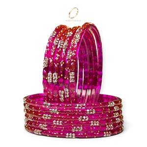 Bracelets en verre goutte de pluie rose cachemire de qualité supérieure pour festivals, plaqués or, avec cristaux, assortis aux saris et lehengas, prix de gros - Product Image 2