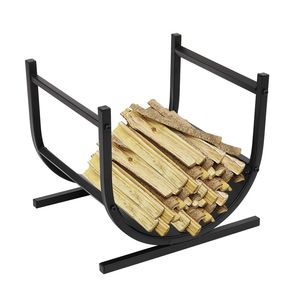 17 Inches Modern Black Scroll Firewood <b>Log</b> Rack Bin Small Indoor/Outdoor <b>Decorative</b> Fireplace Accessory - Product Image 1