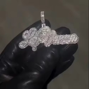 Luxury 925 <b>Silver</b> Moissanite Key <b>Pendant</b> Pave Setting Round Brilliant Cut Theme Charms Cusrsive <b>Initial</b> Letter <b>Pendant</b> For Men - Product Image 1