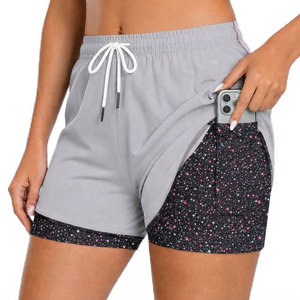 Shorts Deportivos 2 en 1 para Mujer con Bolsillo para Teléfono, Cintura con Cordón Ajustable, Absorbentes de Sudor y Ajuste Delgado, Impresión por Sublimación Personalizada - Product Image 1