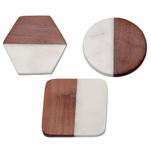 Premium Wood and Marble <b>Coasters</b> with Eco-Friendly Design Rectangle Shape 4X4 Inches. Modern Home & Office Use - Product Image 4