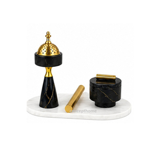 Marble Incense <b>Burner</b> Set With Gold Accents Aromatic All Season Use - Product Image 1