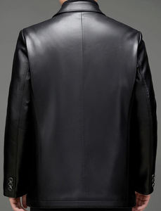 Veste en cuir PU noir de haute qualité pour homme, col rabattu, fermeture à boutons simple, vêtement décontracté pour l'automne - Product Image 4
