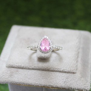 Pear Cut Pink Sapphire Halo <b>Ring</b> <b>925</b> Sterling <b>Silver</b> Elegant Birthstone Jewelry Gift For Women Anniversary - Product Image 1