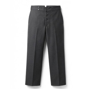 Pantalon de style militaire droit sur mesure, d'inspiration guerre civile, avec un aspect historique, des coutures détaillées, des empiècements renforcés, en toile. - Product Image 1