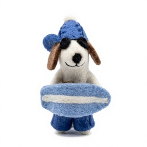 El Mejor Adorno de Perro Surfista de Fieltro Ecológico del Himalaya, Sombrero Azul, Cuerpo Blanco, Hecho a Mano, 100% Lana Certificada, Animal Pequeño de Navidad - Product Image 2