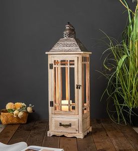 Portavelas de Madera Rústico Blanco, Farol Decorativo Vintage para Decoración del Hogar, Bodas y Eventos - Product Image 2