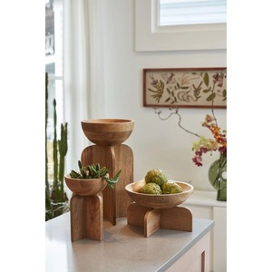 Bol en bois artisanal décoratif avec support, design minimaliste, finition naturelle, pour servir des aliments, offrir en cadeau - Product Image 2