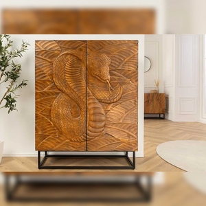 Vandana Nordic Value Highboard SNAKE 120cm marrón negro madera de mango diseño de serpiente con elaboradas grabados 3D - Product Image 2