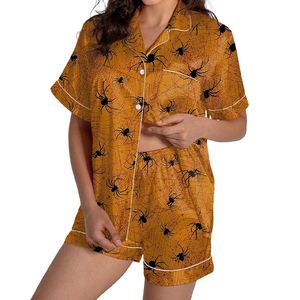 ชุดนอนผ้าซาตินไหมพิมพ์ลายแบบซับลิเมชั่นสั่งทำพิเศษสำหรับผู้หญิง เอวยางยืด พร้อมกางเกงขายาว เนื้อผ้านุ่มลื่น ใส่สบายสำหรับฤดูร้อน - Product Image 2