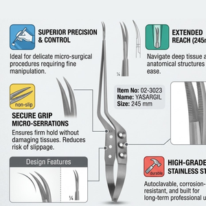 Microtijeras de Bayoneta Yasargil, Tipo Resorte, 245 mm – Instrumento Neuroquirúrgico de Precisión - Product Image 2