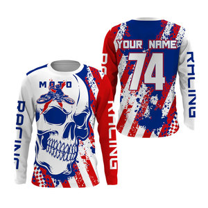 Camiseta de motocross personalizada con estampado de la bandera estadounidense, manga larga, para hombre, de poliéster, para carreras, con número y nombre. - Product Image 6