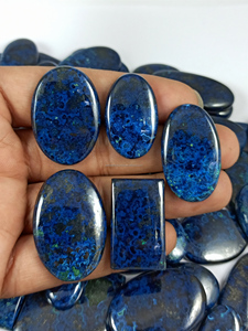 Pierre précieuse naturelle Azurite bleu-vert, taille ovale, cabochon lâche, certifiée par un tiers pour la fabrication de bijoux - Product Image 1