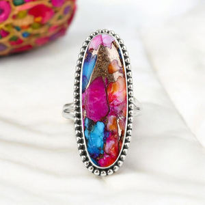 แหวนดีไซน์ทันสมัยประดับด้วยหินสีส้มธรรมชาติ หินเทอร์ควอยซ์สีทองแดง เงินแท้ 925 สไตล์โบฮีเมียน นาวาโฮ งานแฮนด์เมด ประดับอัญมณี ของขวัญสุดพิเศษ - Product Image 4