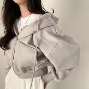 Sudadera con Capucha y Cremallera para Mujer, Estilo Oversize, Color Sólido, Informal, para Otoño, Tejido French Terry, Manga Regular, 2027 - Product Image 2