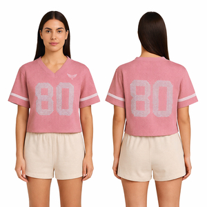 Women Pink Rhinestone Crop Top Sports Jersey Sparkly Number Print Breathable Mesh Short Sleeve Streetwear <b>T</b> Shirt - Product Image 1