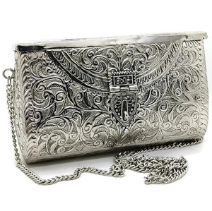 God Grace Craft Handcrafted Vintage <b>Silver</b> Metal Rectangle Clutch Bag Engraved Floral Design Luxury Evening <b>Handbag</b> Featuring - Product Image 6