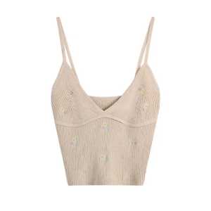 Women's Knitted V-Neck Embroidered Crop Top Casual Solid Color Spandex Cotton <b>Sleeveless</b> Vest Outer Wear - Product Image 5