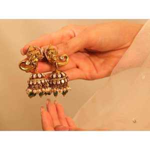 Premium Quality Brass Temple Jewellery <b>Set</b> With <b>Pearl</b> Studded Ancient Kundan Design For Women Bridal Wedding Wear - Product Image 3