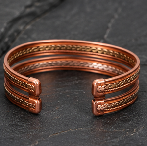 Premium Dual Band <b>Rope</b> Twist Pure Copper Open Cuff <b>Bracelet</b> Fashionable Metal Jewelry Exquisite Embossed Design - Product Image 1