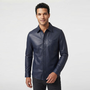 Camisa de Hombre de Cuero Genuino con Botones, Camisa de Cuero Vacuno Premium, Manga Larga, Estilo Casual y de Negocios, Diseño Personalizado - Product Image 1