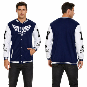 Mens Custom Varsity <b>Jacket</b> Embroidered Logo Baseball <b>Jacket</b> Streetwear Bomber <b>Jacket</b> Navy Blue White Sleeve College Style - Product Image 1