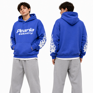 Blue Custom Logo Hooded <b>Pullover</b> Tracksuit <b>Jacket</b> <b>Men</b> Cotton Fleece Hoodie Streetwear Sweatshirt for Winter - Product Image 6