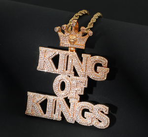 King of Kings Moissanite Pendant Charm 925 <b>Silver</b> Gold Plated Micro Insert Hip Hop Jewelry for Men - Product Image 2