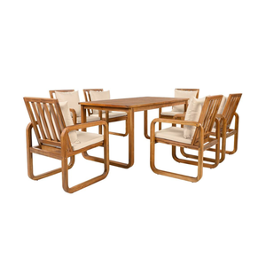Ensemble de table à manger d'extérieur moderne avec chaises rembourrées, finition teck, meubles de jardin et de terrasse - Product Image 2