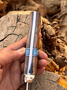 Cuchillo de caza hecho a mano de acero inoxidable de espiga completa con mango de madera, hoja de punta caída, funda de cuero negro, herramienta de supervivencia para exteriores - Product Image 2