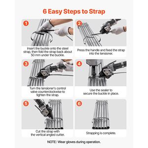 Tendinastro Pneumatico per Reggiatura in Acciaio, Forza di Tensione 8500 N, Larghezza 0.748 Pollici, Strumento Metallico Tenditore Taglierina Sigillatrice per Reggiatura da 2 Pollici - Product Image 6