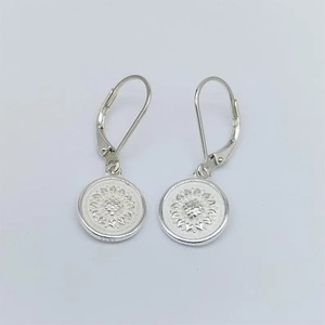 925 Sterling Silver Sunflower Double Sided Leverback Hoop Earrings Handmade Floral <b>Drop</b> Earrings for Women - Product Image 2