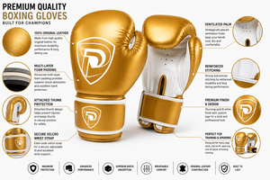 Gants de boxe professionnels portables Dumela International en cuir véritable blanc doré, personnalisables, de haute qualité pour l'entraînement - Product Image 6