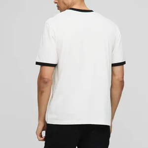 T-shirt blanc à manches courtes pour homme, col rond, bordure noire - Coupe décontractée confortable, 100% coton, séchage rapide, respirant, pour tous les jours - Product Image 3