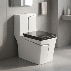 Inodoro de cerámica de una pieza sin borde de primera calidad con asiento UF de cierre suave para baño residencial moderno - Product Image 5