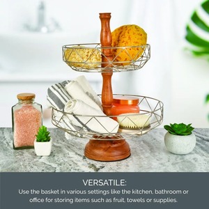 Wooden Stand And Metal Basket For <b>Fruit</b> <b>Storage</b> Multipurpose Household <b>Storage</b> Easy To Clean And Maintain Wholesale From india - Product Image 2