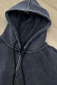 Sudaderas con capucha de corte personalizado, lavado ácido, estilo casual, top corto, ropa de otoño, Y2K, corte holgado, sudadera pesada con cremallera, sudaderas con capucha OEM - Product Image 2