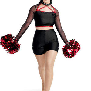 Uniforme de Porristas con Detalles en Rojo y Negro para Mujer Adulta, Conjunto de Top Corto y Falda, Spandex, Poliéster, Detalles de Pedrería - Product Image 2