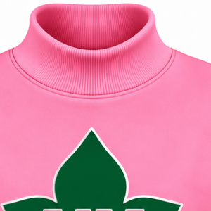 Sudadera Moderna AKA Pink con Cuello Alto para Mujer, Diseño Personalizado con Gráficos de Perlas y Letras, Corte Holgado, Casual, Manga Larga - Product Image 5