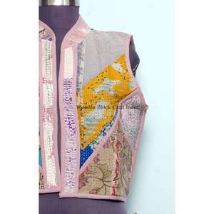 Gilet en coton tricoté vintage pour femme, style indien patchwork, multicolore, respirant, épaisseur standard, pour l'hiver - Product Image 2