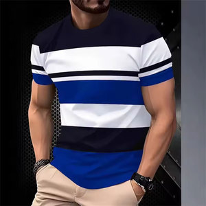 T-shirts à rayures larges simples et tendance pour hommes, été, décontractés, imprimés en 3D, couleurs contrastées, polyester, streetwear - Product Image 4