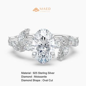 925 Sterling Silver Oval Cut Moissanite Cluster Engagement <b>Ring</b> Luxury Bridal Jewelry Gift Women USA Trend - Product Image 6
