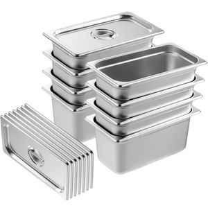 Set da 8 Vaschette per Buffet a Vapore Formato 1/3 con Coperchio Anti-Incasso, Spessore 0,8 mm, Acciaio Inossidabile, Profondità 6 Pollici, Grado Commerciale per Ristoranti - Product Image 4