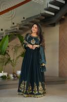 Ensemble Anarkali brodé avec travail Zari doré, Salwar Kameez long pour femme, tenue traditionnelle indienne pour mariage et fête de Diwali