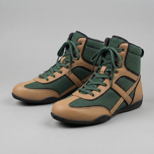 Chaussures de boxe légères à lacets pour hommes, chaussures d'entraînement en cuir respirant à cheville haute, support de cheville flexible, adhérence par tous les temps - Product Image 1