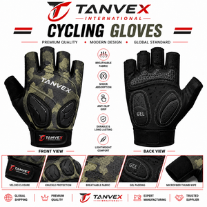 TANVEX Cycling Gloves Half Finger PU Breathable Gel <b>Padding</b> Anti-Slip Hook Loop Closure Unisex Outdoor Sports - Product Image 2
