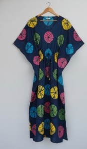 Vestido Kaftán Maxi con Cuello en V y Estampado Tie-Dye para Mujer, Hecho a Mano, 100% Algodón, Ecológico, Lavable, Corte Holgado, Estilo Casual de Verano, Boho, para Vacaciones - Product Image 2