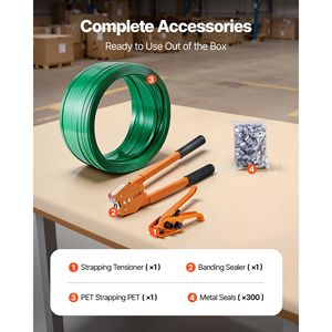 Kit Sigillatore per Nastro Ad Alta Resistenza, 300 m di Nastro in PET e 300 Sigilli Metallici, Strumento Manuale per Imballaggio Pallet in Materiale PP - Product Image 2