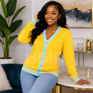 HMR <b>Women</b> Sisterhood Sorority Embroidered Knitted <b>Coat</b> Autumn/Winter <b>Single</b> <b>Breasted</b> V Neck Sweater Cardigan - Product Image 3