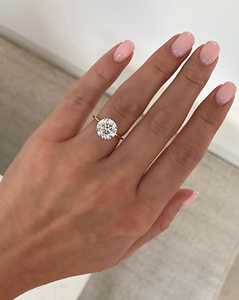 Anillo de compromiso con halo de diamantes, corte redondo, cultivado en laboratorio, oro macizo de 14K, engaste de púas, solitario minimalista, banda de lujo para aniversario - Product Image 6